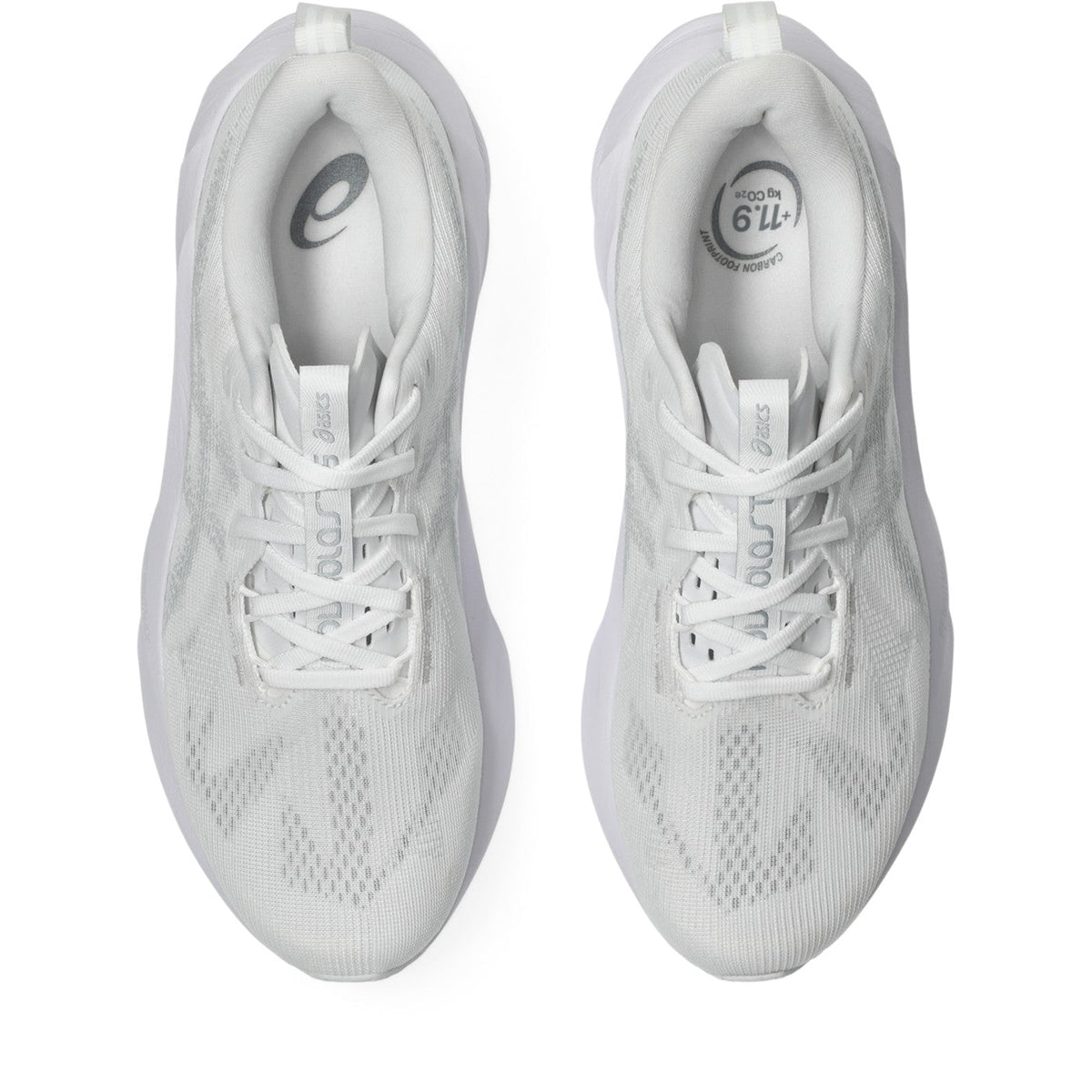 ASICS Novablast 5 Blanc-Gris / White-Piedmont Grey — vue dessus (1011B974-100)