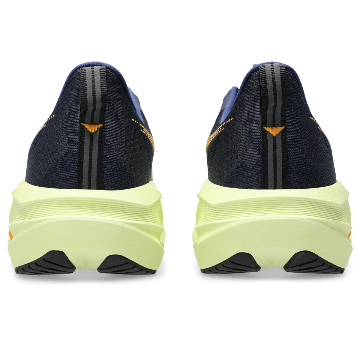 ASICS Novablast 5 Bleu nuit-Vert citron / Indigo Blue-Amber — vue arrière (1011B974-402)