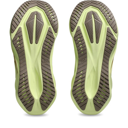 ASICS Novablast 5 Femme Beige-Vert citron / Mineral Beige-Taupe Grey — vue semelle (1012B765-250)