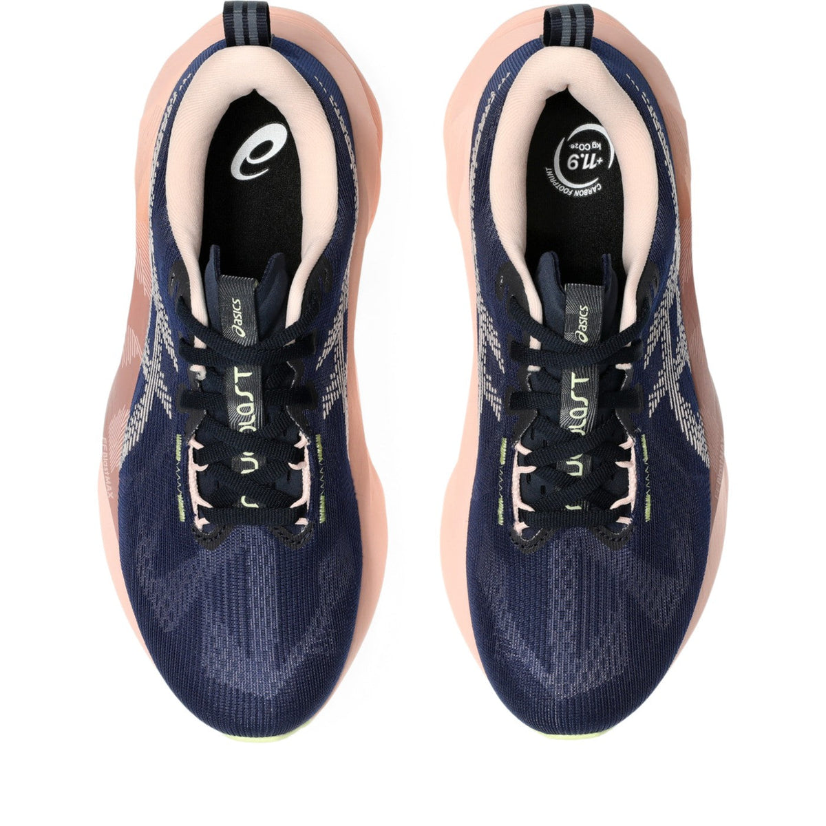 ASICS Novablast 5 Femme Bleu marine-Rose / Midnight-Breeze — vue dessus (1012B765-400)