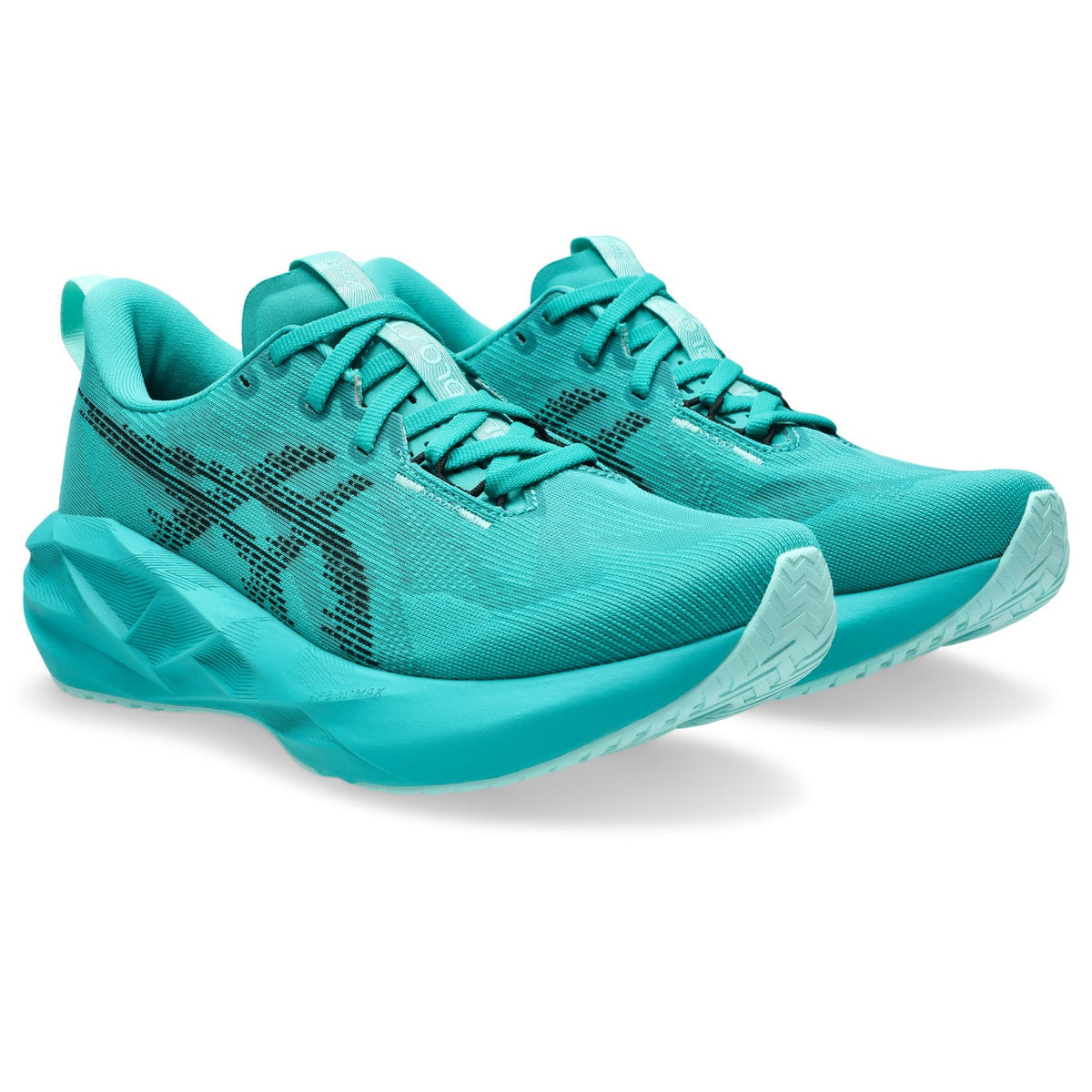 ASICS Novablast 5 Femme Vert pétrole / Wave Teal-Black — vue avant extérieure (1012B765-401)