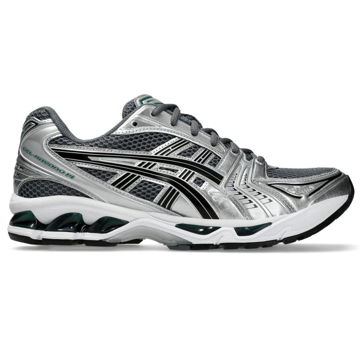 ASICS GEL-Kayano 14 Gris / Argent / Vert – profil opposé