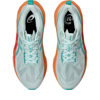 ASICS Novablast 5 Aqua / Orange – vue du dessus